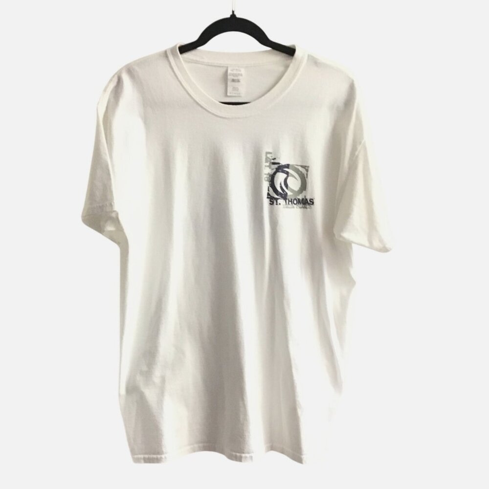 ST. THOMAS- MENS WHITE COTTON GRPAHIC CREW NECK SHORT SLEEVE T-SHIRT SIZE LARGE